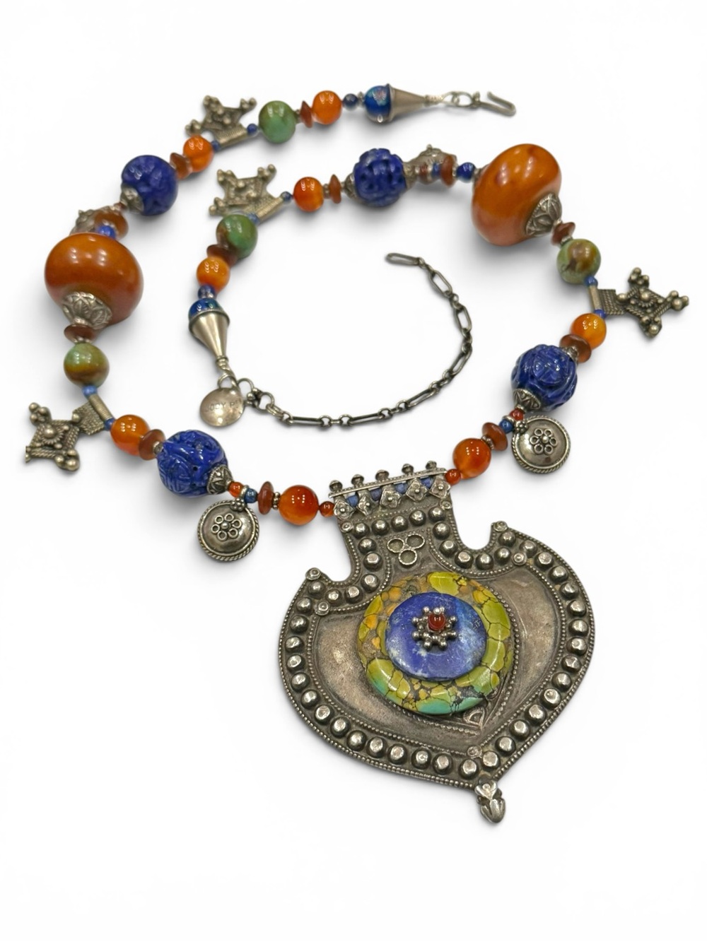 Jody P Artisan Tribal Fusion Ethnic Statement Necklace with Mixed Stone Beads